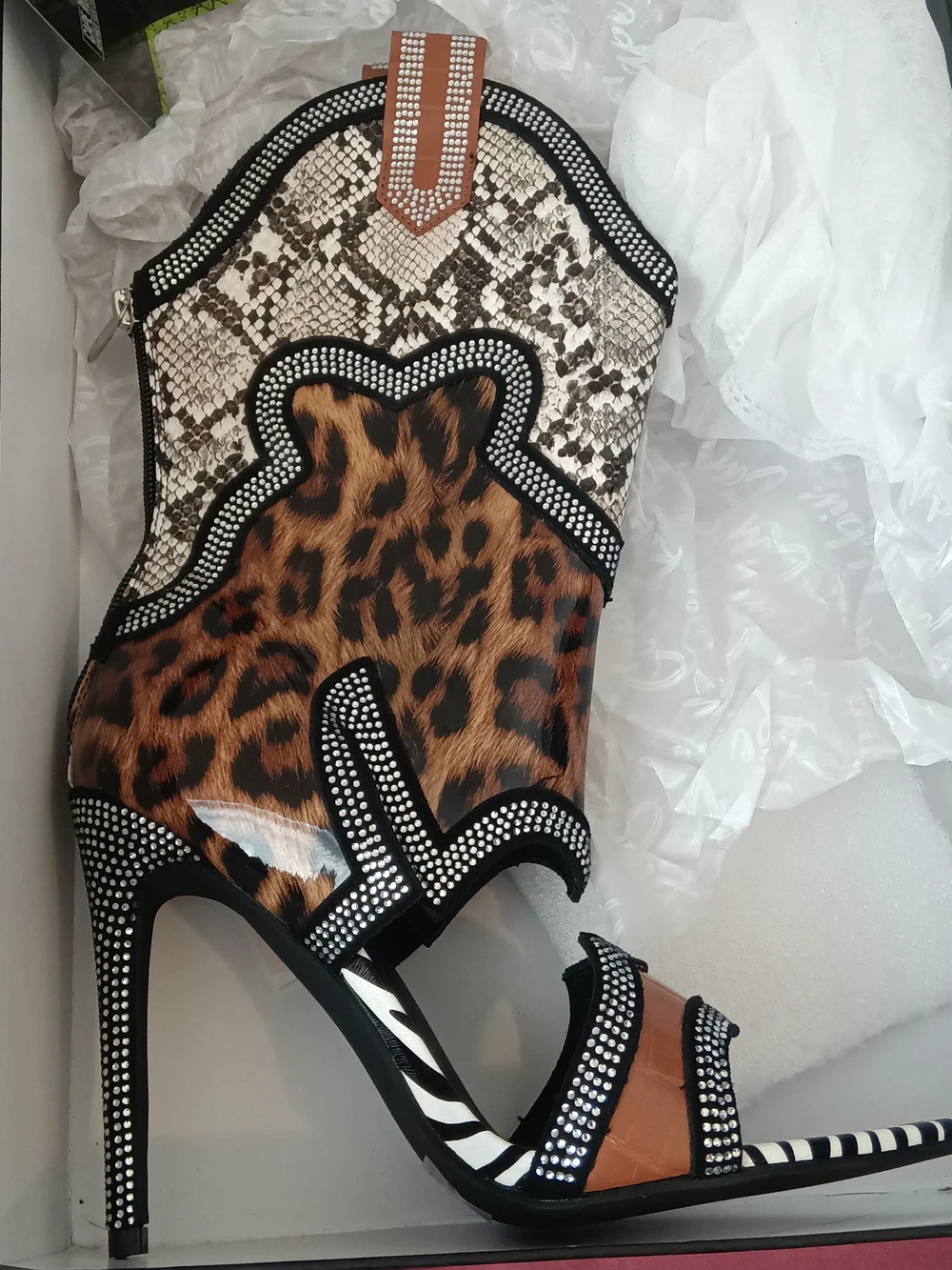 Cape Robbin Leopard & Snake-Print Rhinestone Stiletto Sandal